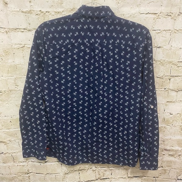 Talbots Blue Nautical Tab Sleeve Button Up - Picture 4 of 6